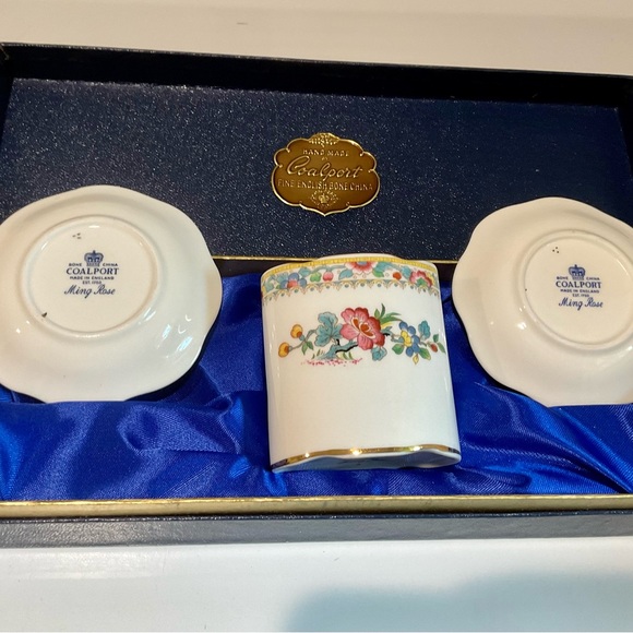 Vintage Hand Made Coalport Ming Rose Fine Bone China 3 Piece Vanity Set - Picture 6 of 7